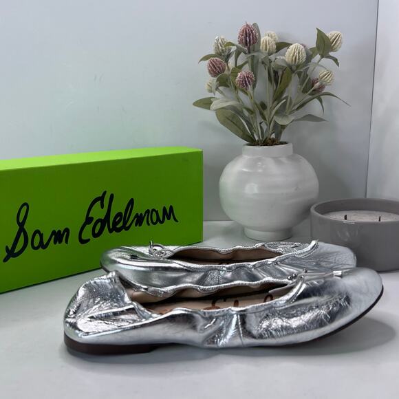Sam Edelman Felicia Leather Ballet Flats Silver I10750L023 Women's 8 M Metallic - Picture 7 of 10